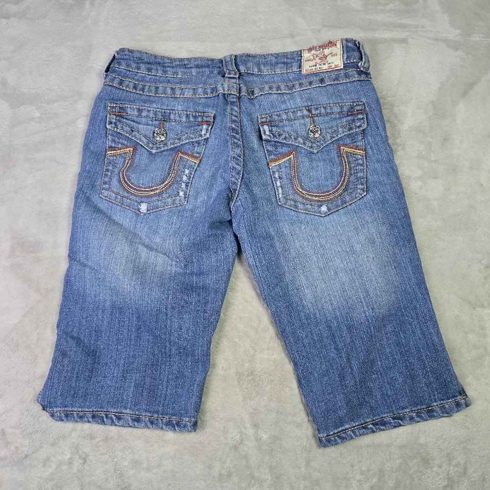 True Religion Men Billy Super T Sz 30 Pocket Distress Shorts Denim Jeans Blue